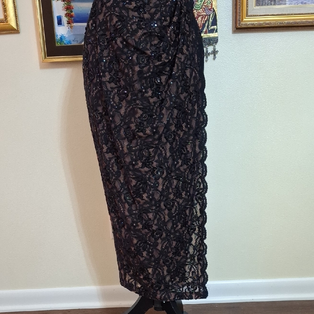 Emanuel Ungaro Black Sequin Lace Pencil Skirt